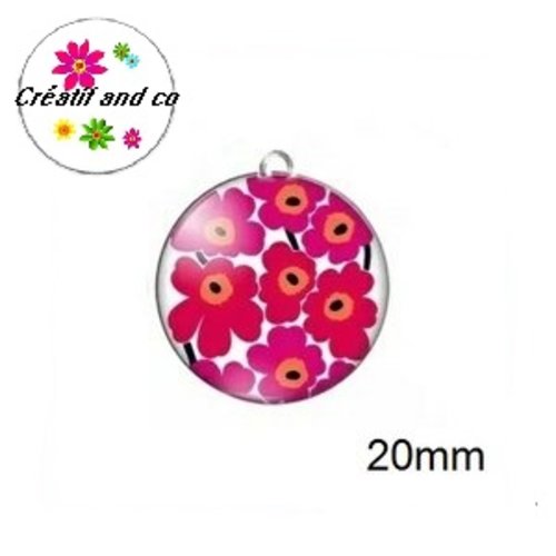 Pendentif cabochon fleurs rouges  20mm