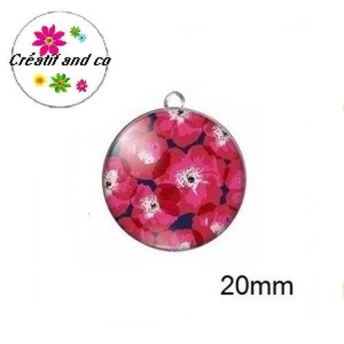 Pendentif  cabochon fleurs rouges  20mm