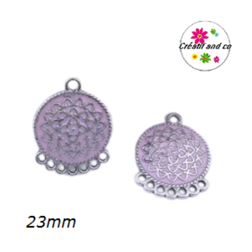 Connecteur chandelier rond émail rose pâle 23mm