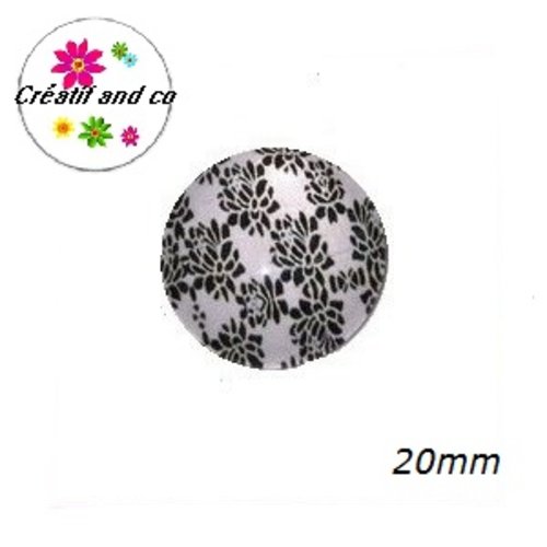 Cabochon à motif noir fond blanc 20mm