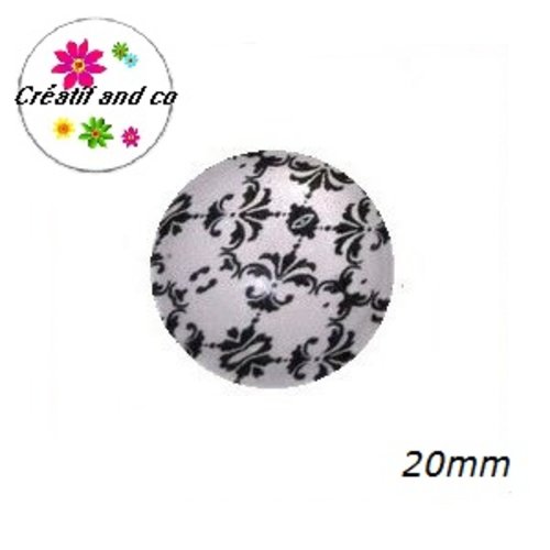 Cabochon à motif noir fond blanc 20mm