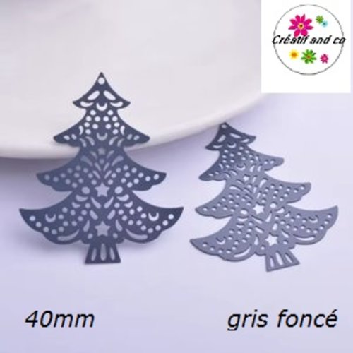Breloque estampe grand sapin gris foncé 40mm