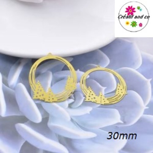 Breloque estampe cercle jaune et ses 3 sapins 30mm