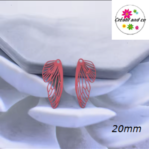 Breloque estampe aile/plume rouge 20mm