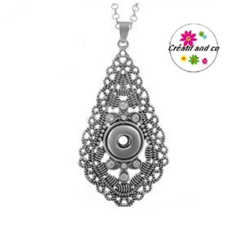 Collier goutte avec strass pour bouton pression 12mm