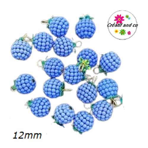 Breloque ronde acrylique bleue 12mm