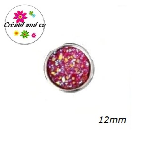 Bouton pression effet druzy fuchsia résine 12mm