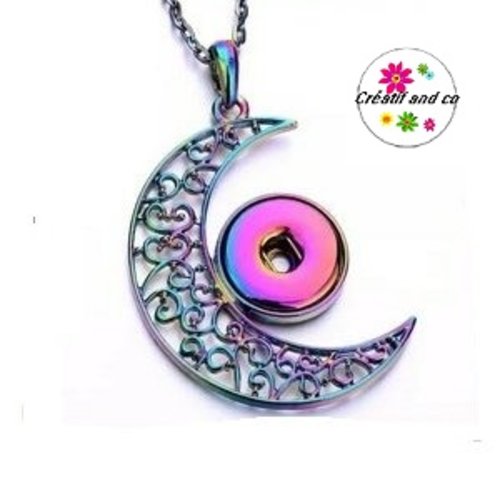 Collier pendentif multicouleur lune pour bouton pression
