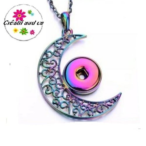 Collier pendentif multicouleur lune pour bouton pression