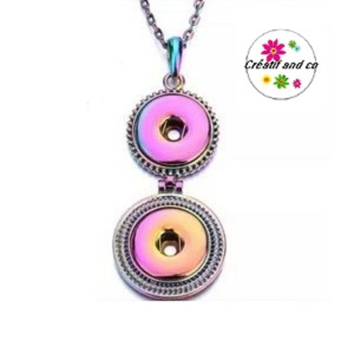 Collier pendentif double multicouleur  pour bouton pression