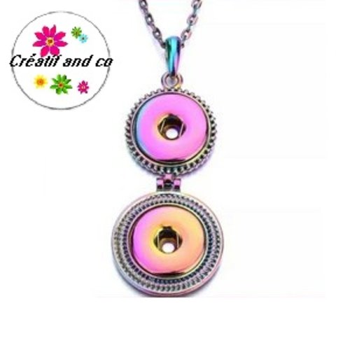 Collier pendentif double  multicouleur  pour bouton pression