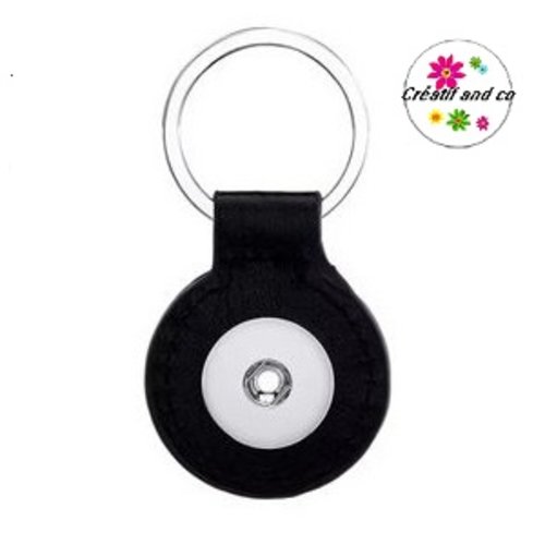 Porte clé rond simili cuir noir pour bouton pression