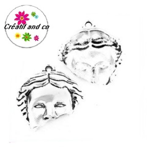 Pendentif visage demi-personne argent 20mm