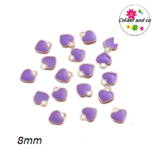 Breloque petit coeur mauve émail 8mm