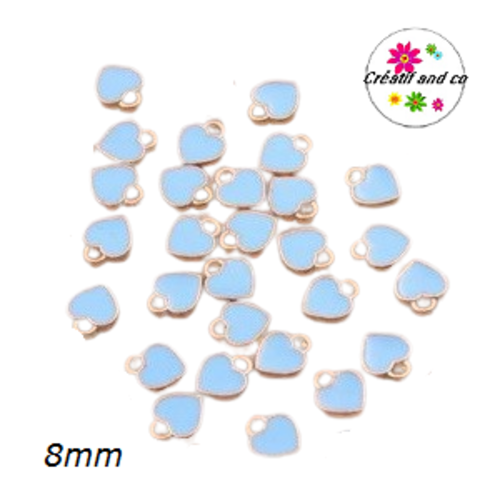 Breloque petit coeur bleu émail 8mm