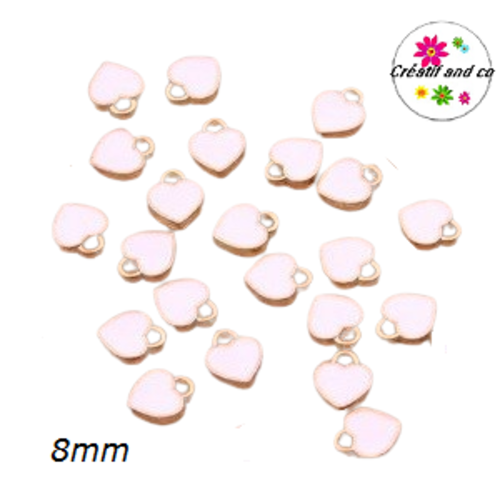 Breloque petit coeur blanc émail 8mm