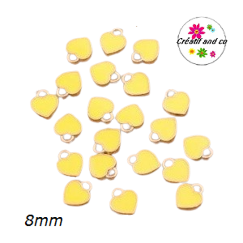 Breloque petit coeur jaune émail 8mm