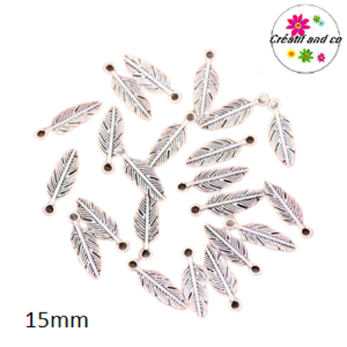 Breloque plume argent antique 15mm