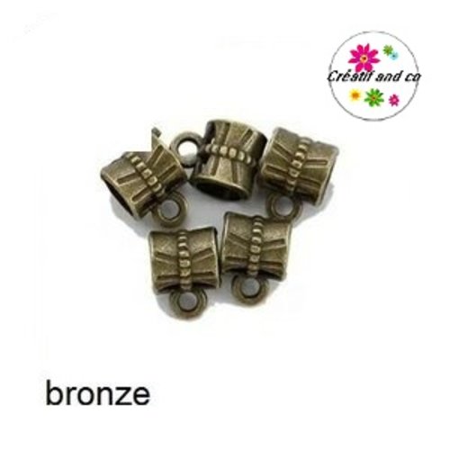 X4 bélières tubes gravés bronze 7mm