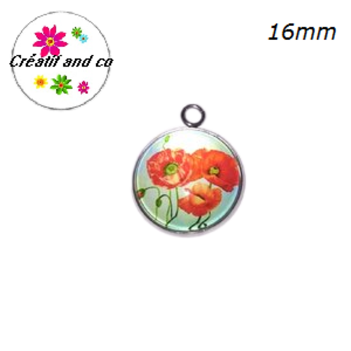 Pendentif cabochon fleurs rouges 16mm