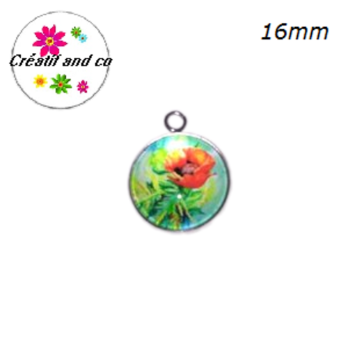 Pendentif cabochon fleurs rouges 16mm