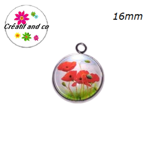 Pendentif cabochon fleurs rouges 16mm