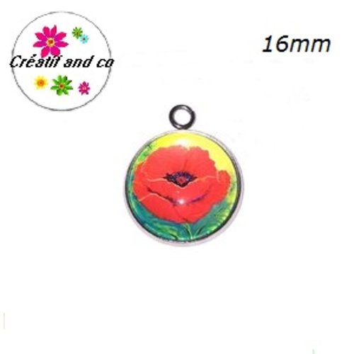 Pendentif cabochon fleurs rouges 16mm