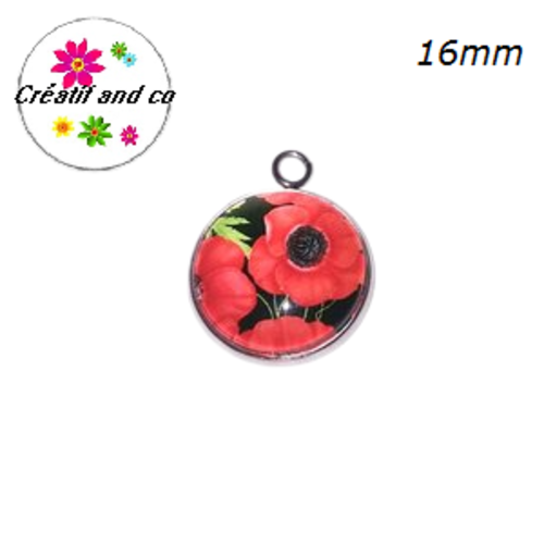 Pendentif cabochon fleurs rouges 16mm
