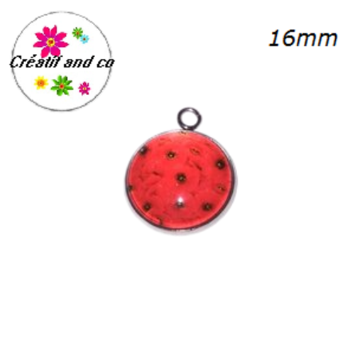 Pendentif cabochon fleurs rouges 16mm