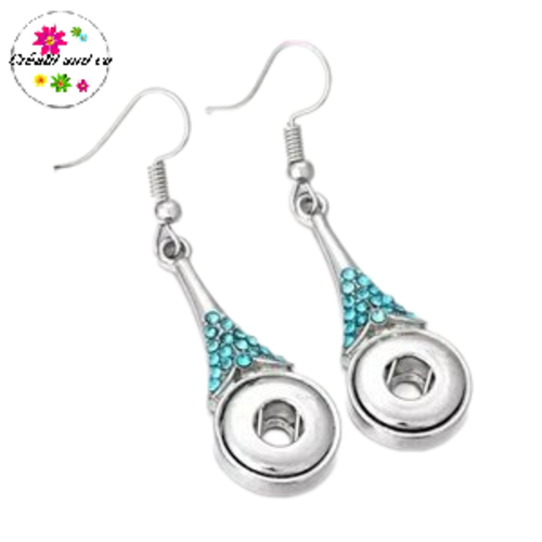 Boucle d'oreille pendante strass bleu bouton pression 12mm