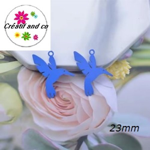 Breloque colibri bleu 23mm