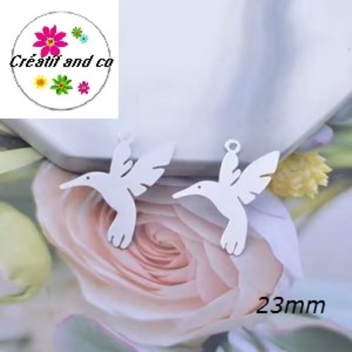 Breloque colibri blanc 23mm