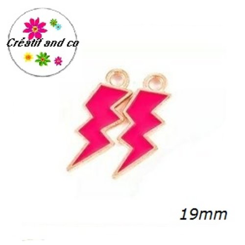 Breloque éclair émail fuchsia 19mm