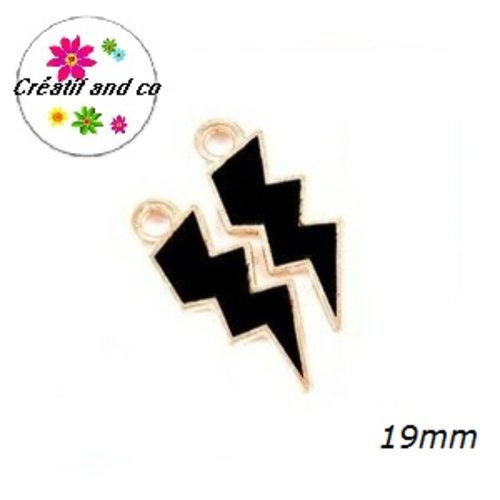 Breloque éclair émail noire 19mm