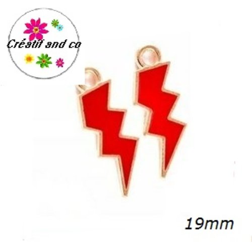 Breloque éclair émail rouge 19mm