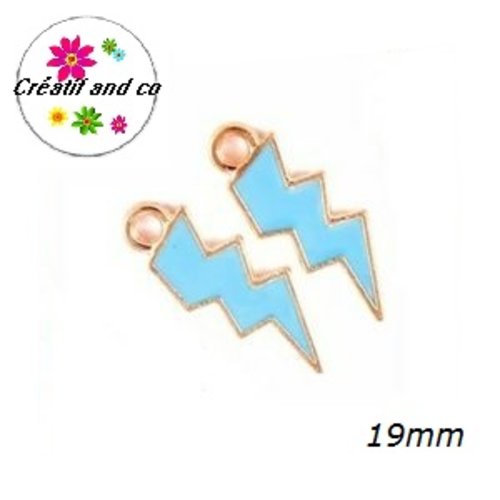 Breloque éclair émail bleu 19mm