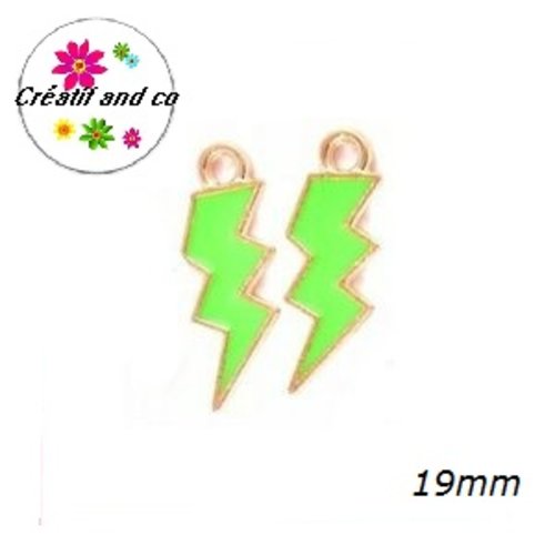 Breloque éclair émail vert 19mm
