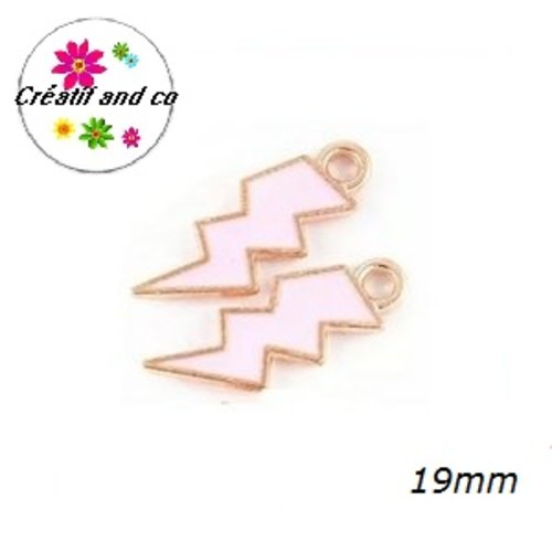 Breloque éclair émail rose 19mm