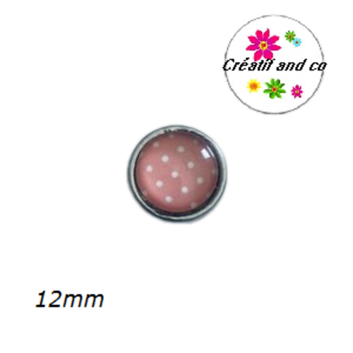Bouton pression rose saumoné pois blanc 12mm