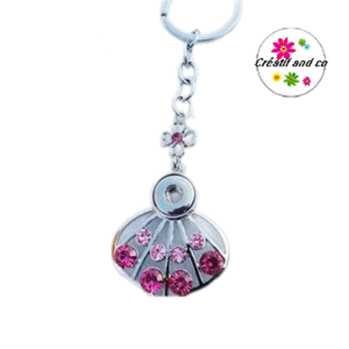 Porte clé strass rose/fuchsia pour bouton pression 12mm