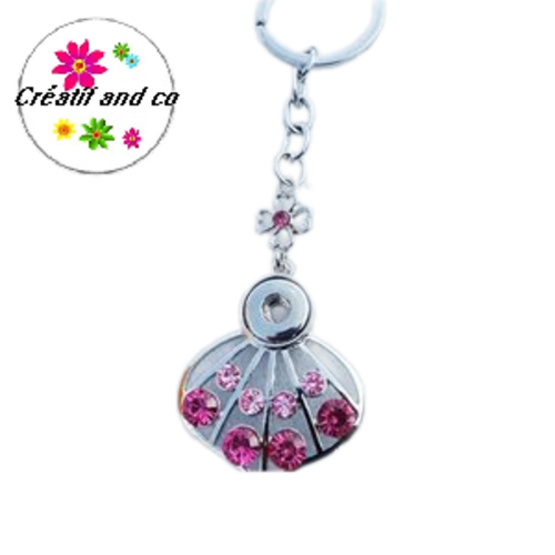 Porte clé strass rose/fuchsia pour bouton pression 12mm