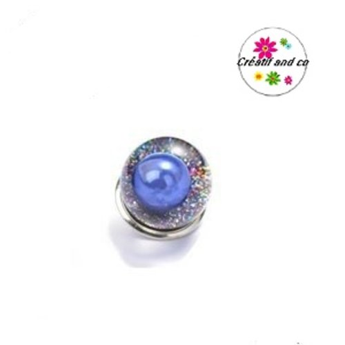Bouton pression boule de cristal perle nacrée et paillette