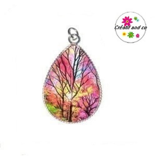 Pendentif cabochon goutte arbre de vie