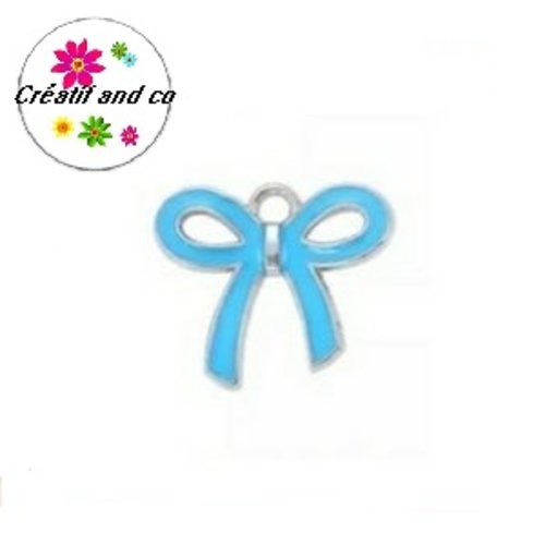 Breloque noeud bleu émail 18x15mm
