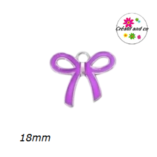 Breloque noeud mauve émail 18mm