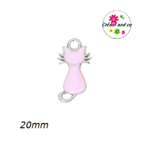 Connecteur chat rose émail 20mm