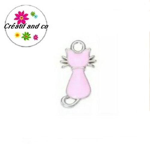Connecteur chat rose émail 20mm