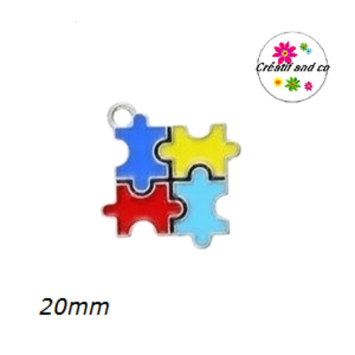 Pendentif pièces de puzzle coloré émail 20mm