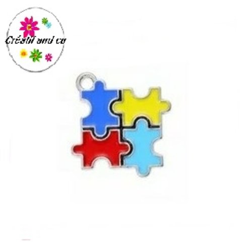 Pendentif pièces de puzzle coloré émail 20mm