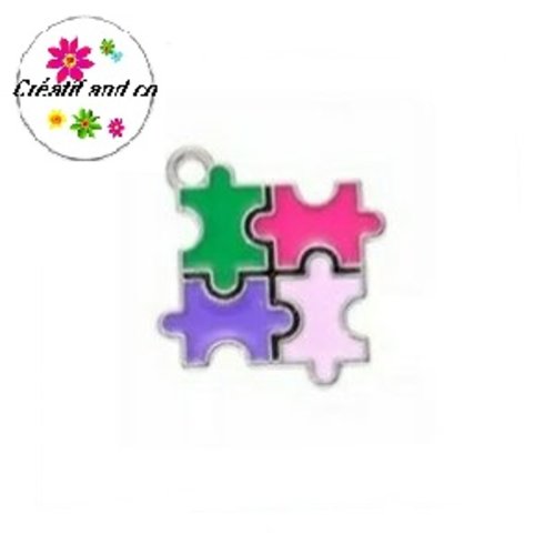 Pendentif pièces de puzzle coloré émail 20mm